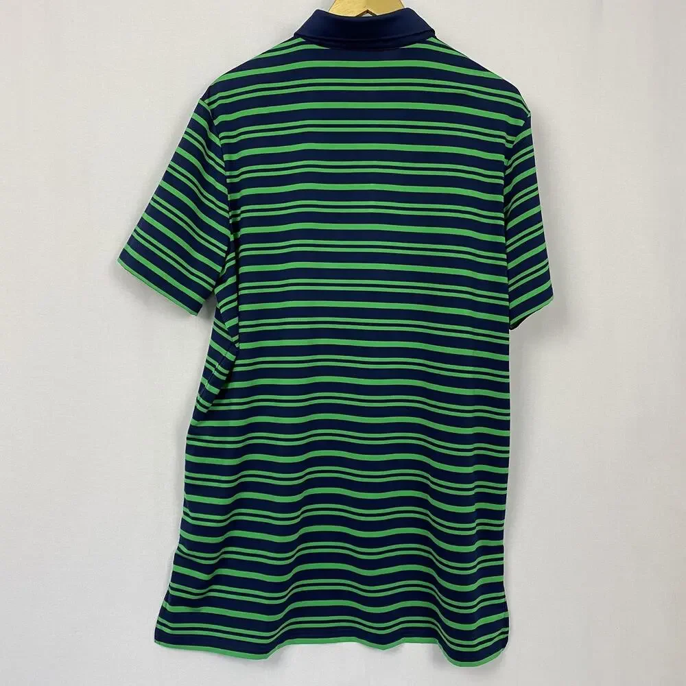 RLX Ralph Lauren Polo Shirt Mens Extra Large Navy Green Striped Golf Performance